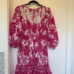 Farm Rio pink and white lace mini dress